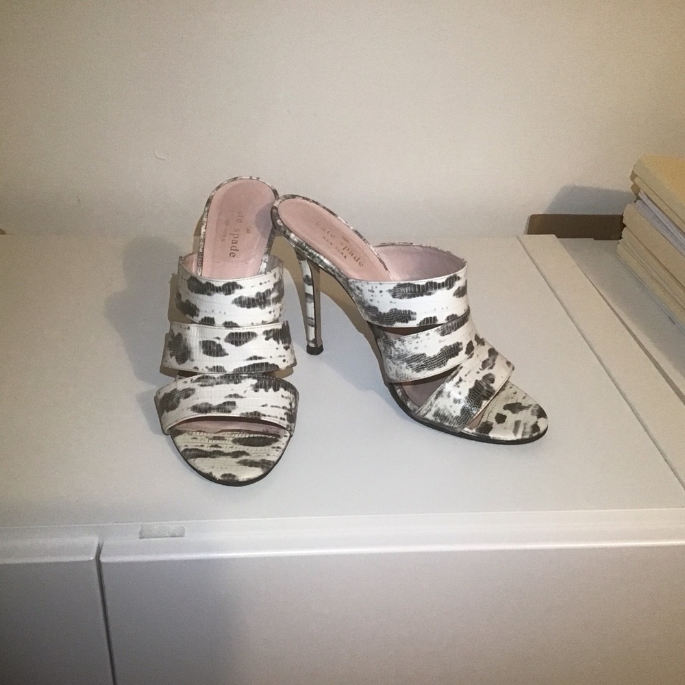 Kate Spade Fission White Gray Tejus Lizard High Heel Mule Sandals‎ 8